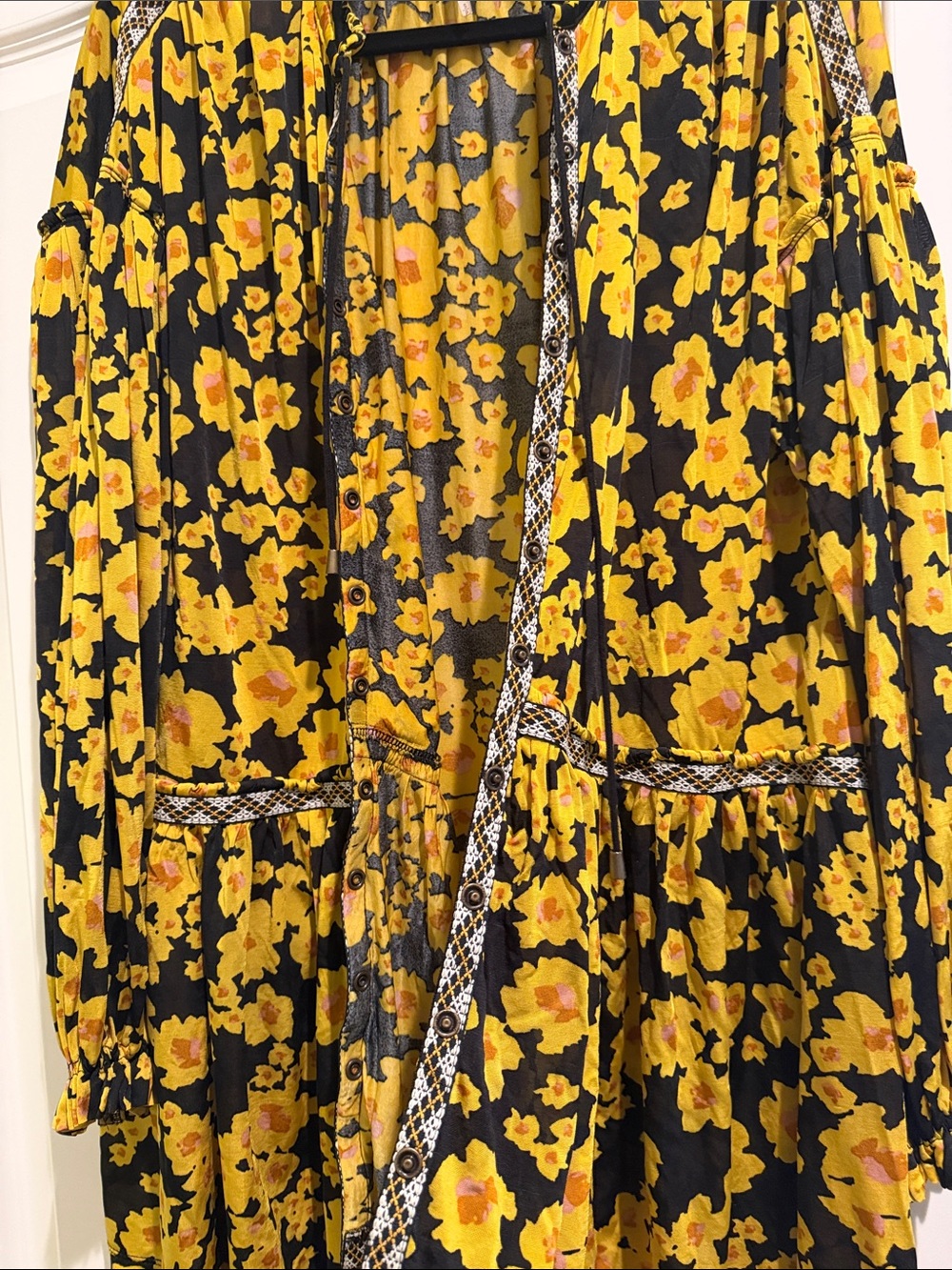 Free People Love Letter button dress black and yellow floral size small - Picture 9 of 10